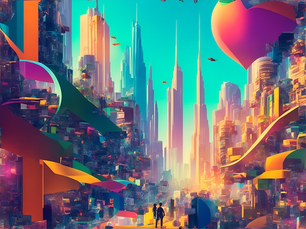 A bustling technicolor metropolis of people exploring a virtual world of boundless possibilities