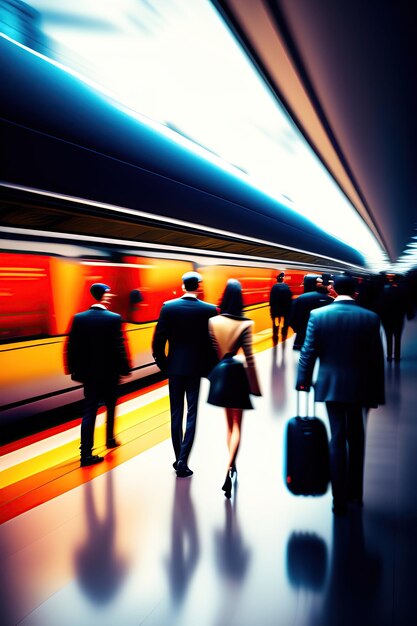 busy airport terminal rushing people in train station depot abstract movement and transportation