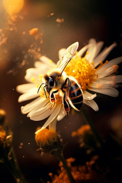 A busy bee flying from flower to flower wings a blur ai generated