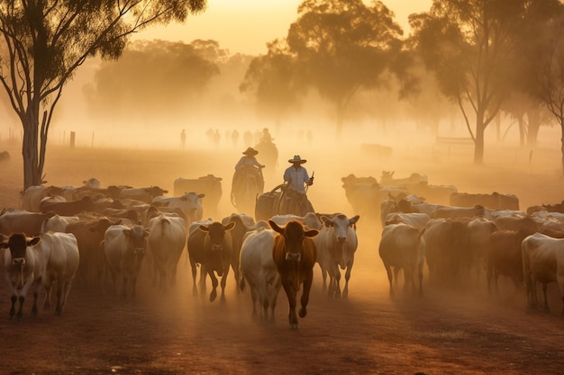 busy brazilian farmer mustering cattle on their farm