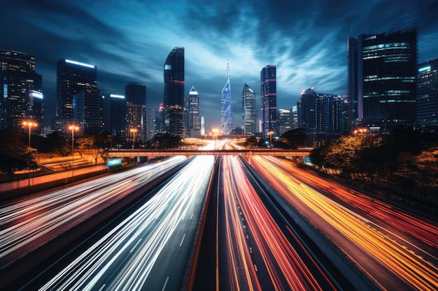 Busy city highway during evening rush hour