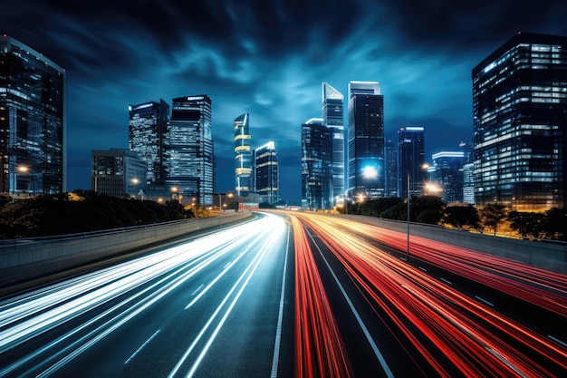 Busy city highway during evening rush hour