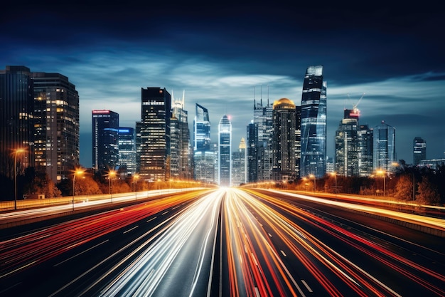 Busy city highway during evening rush hour