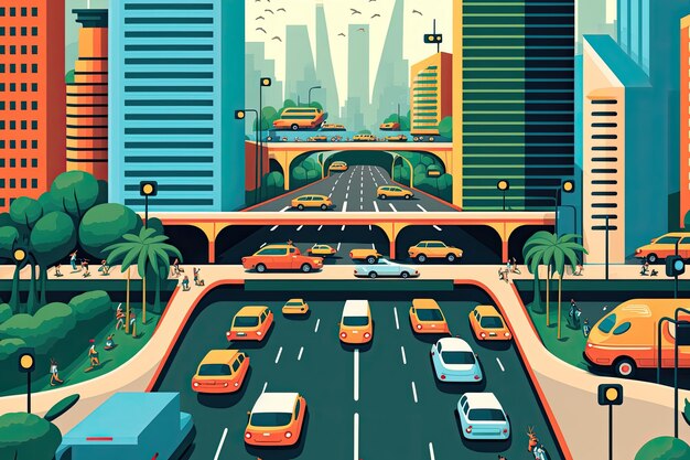 ラッシュアワーの交通量の多い街路 生成 AI
