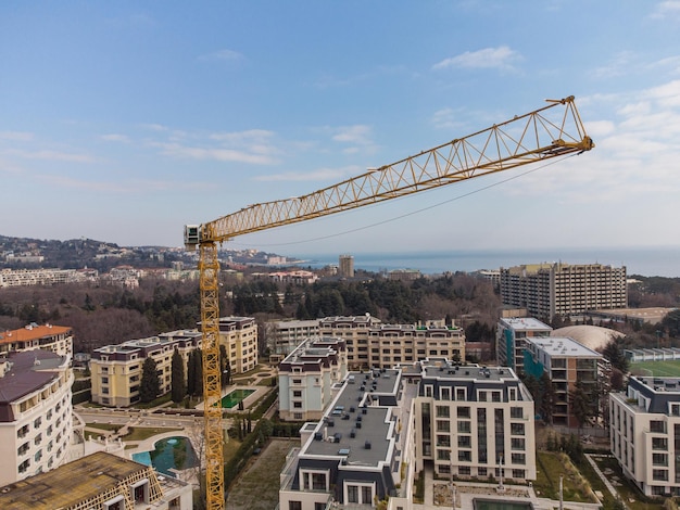 Busy Construction Site and Construction Equipment Aerial top view