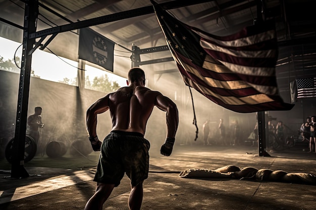 Busy gym with athletes lifting weights and exercising generative IA