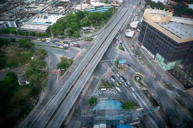 Busy highway road junction in metropolis city center