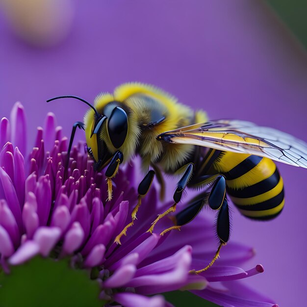 A busy honey bee picking up pollen