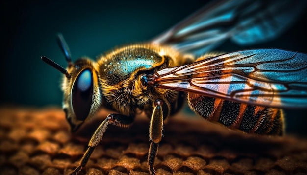 Занятая медоносная пчела опыляет желтый цветок весной, созданный искусственным интеллектом