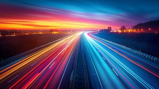 Photo busy night traffic on urban highway