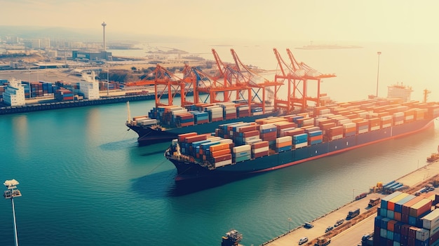 Photo busy seaport scene container terminal activity