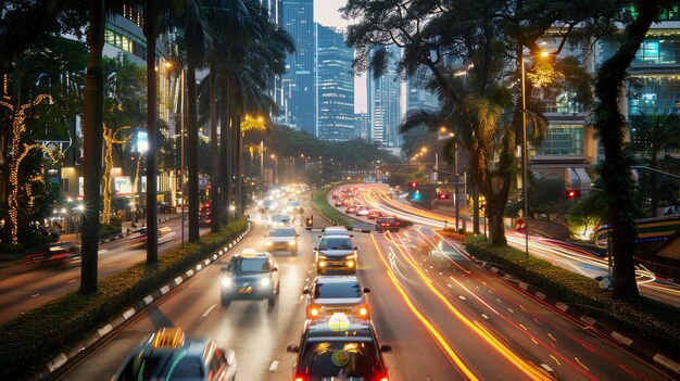 밤에는 대도시의 비는 거리, 차량과 건물의 불빛은 다채로운 흐릿함을 만들고, 도시는 생명으로 가득 차 있다.