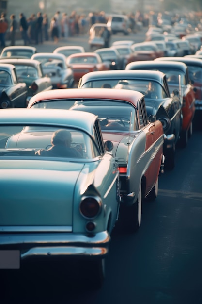 Busy street in city with traffic jam and people walking created using generative ai technology