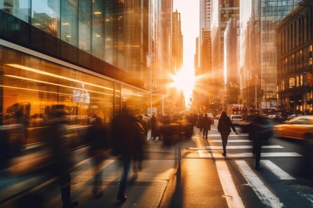 Busy Street Scene in Golden Hour