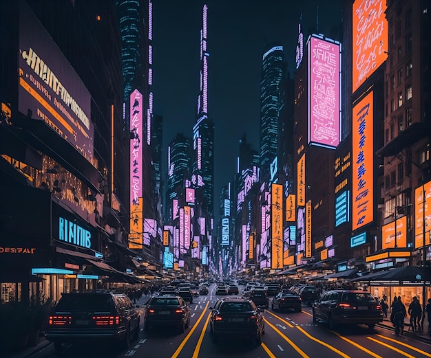 A busy street with a billboard for the times square.