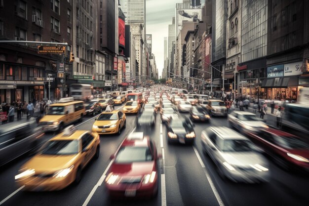 A busy street with a taxi and a sign that says nyc on it