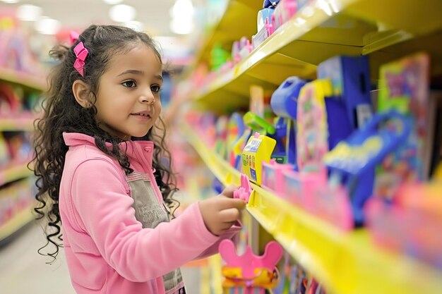 Загруженный магазин игрушек с красочными дисплеями интерактивные игрушки и дети с волнением выбирают игрушки