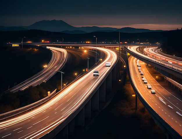 Photo busy traffic on the highway at night