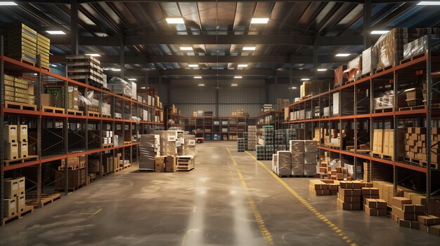 Photo busy warehouse with numerous shelves