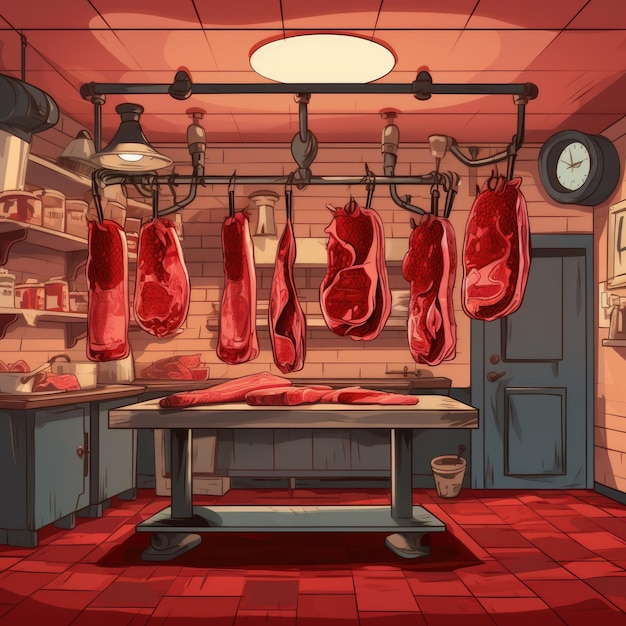 肉屋の設備のイラストの背景