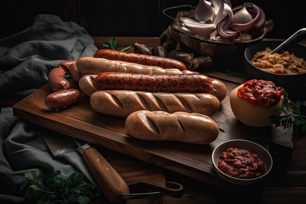 Butcher hot dog and sausage links for customer order