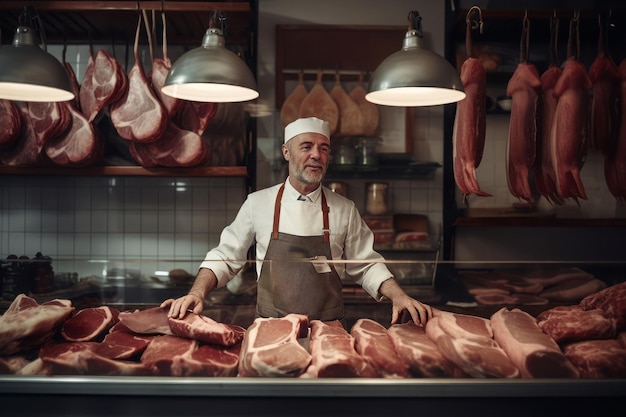 Butcher meat shop Work smile Generate Ai