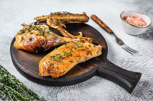 Butchered roast goose, breast fillet, wing, leg