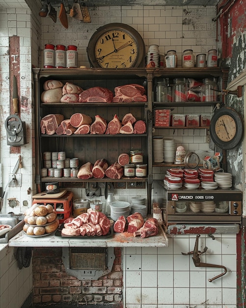 Photo a butchers meat counter exhibiting cuts background