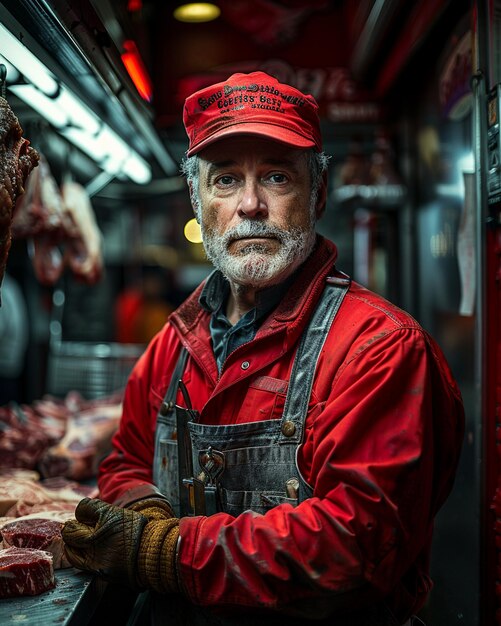 Foto un bancone della carne del macellaio con carta da parati tagliata