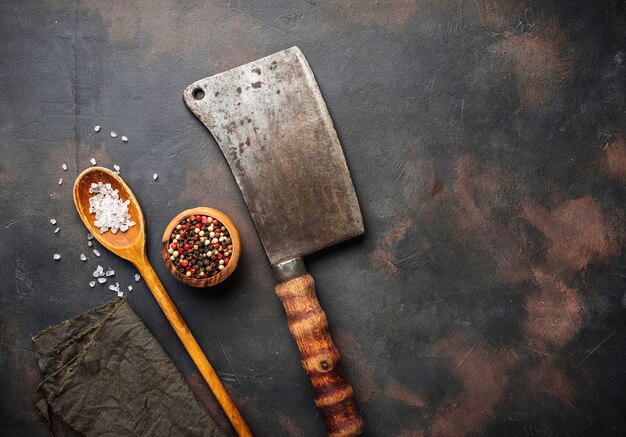 Butchers vintage cleaver with spices 