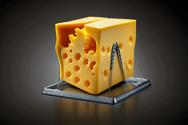 어두운 회색 배경 생성 ai에 쥐덫에 버터 치즈