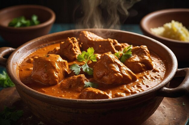 Butter chicken being cooked in a clay pot