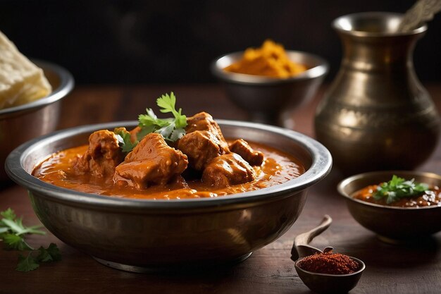 Photo butter chicken being served with a side of tangy tamar