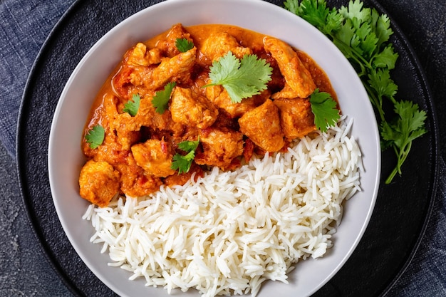 Butter chicken curry of spicy chicken with rice