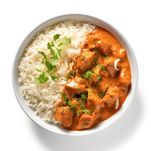 butter chicken curry with rice in the bowl