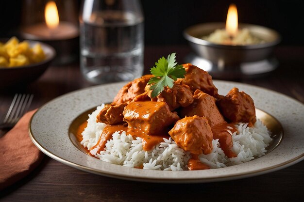 Butter chicken served in a modern restaurant setting