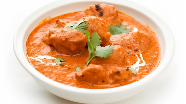 butter chicken on a white background Isolated Generative Ai