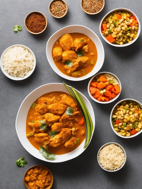 butter chicken with rice on table