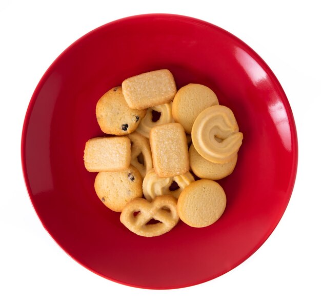 butter cookies on a dish isolated on white background