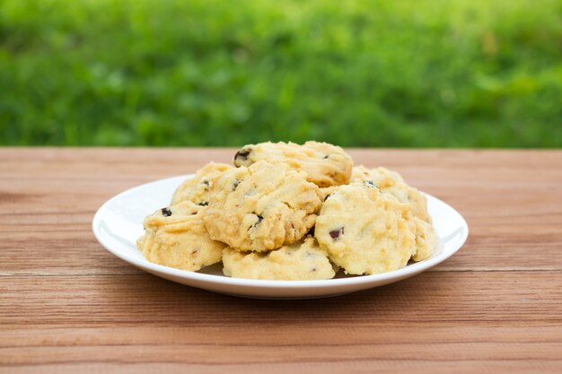 Butter cookies on white plate.