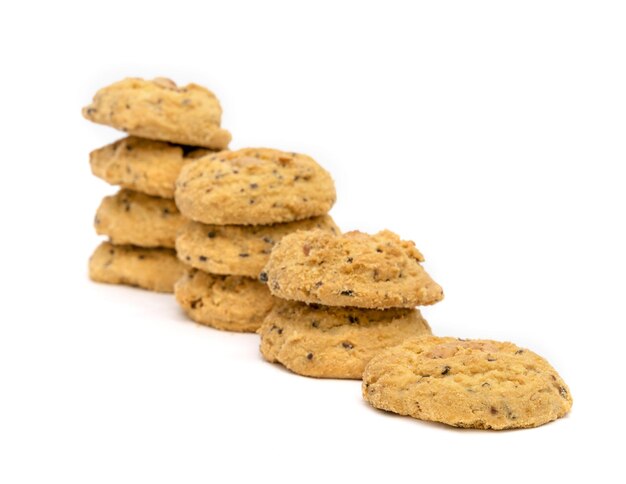 butter cookies with cashew nuts isolated on white backgroundstack staircase