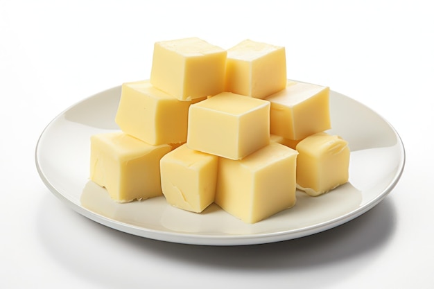 Butter cubes on a white plate