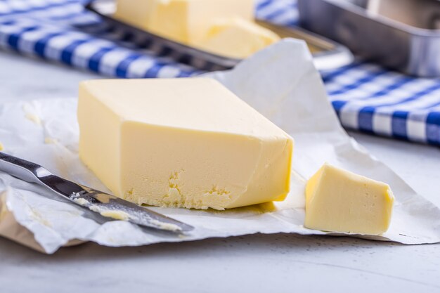 Butter. fresh butter on the kitchen table.