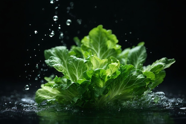 Photo butter head lettuce falls under water with a splash isolated on white background