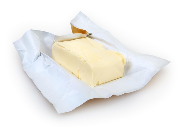 クリッピングパスで白い背景に分離されたバター