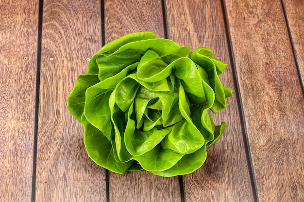 Butter lettuce salad green leaves over wooden background