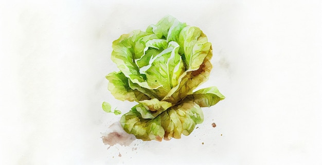 Butter lettuce. watercolor on white paper background.\
illustration of vegetables and greens