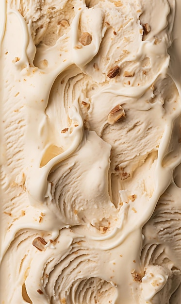 Текстура мороженого с маслом и пеканом. Ванильное мороженое с орехами пекан.