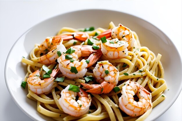 Butter shrimp pasta on table