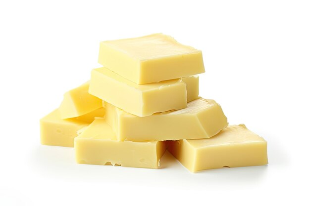 Butter slices on white background